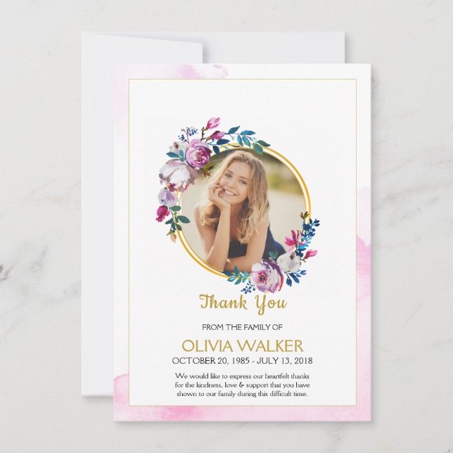 Carte de remerciements funéraire de couronne viole (Devant)