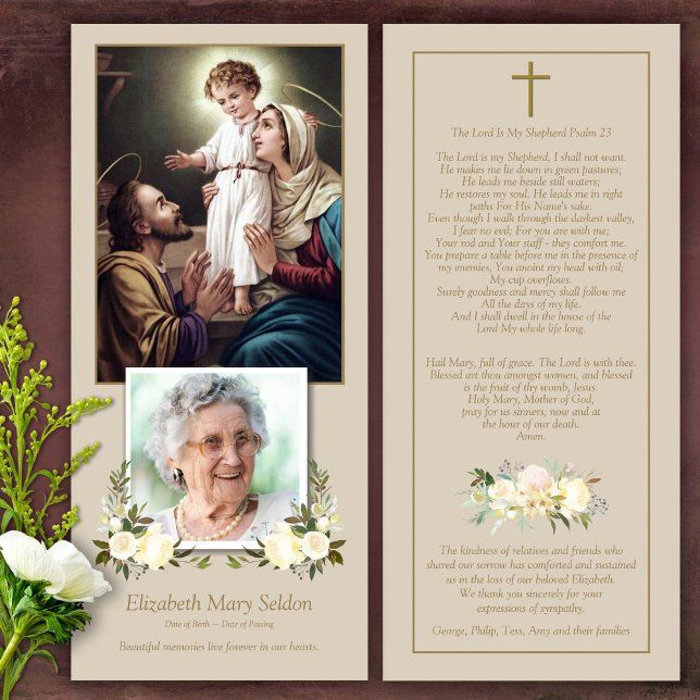 Carte de remerciements funéraire de la Sainte Fami (Catholic, Religious, Celebration of Life, In Loving Memory of, Forever in our hearts, funeral cards)