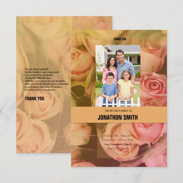 Carte de remerciements funéraire floral (Devant / Derrière)