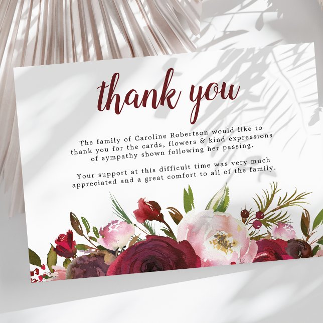 Carte de remerciements funéraire floral de Bourgog (Créateur téléchargé)