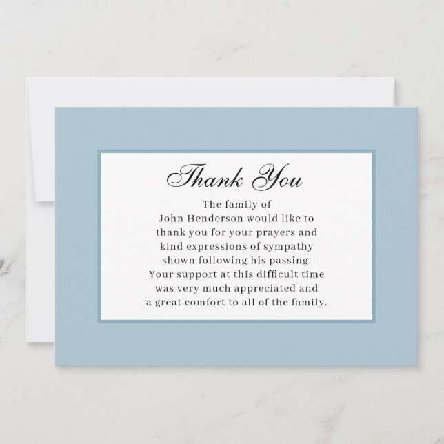 Carte de remerciements funéraire simple bleu doux (Devant)