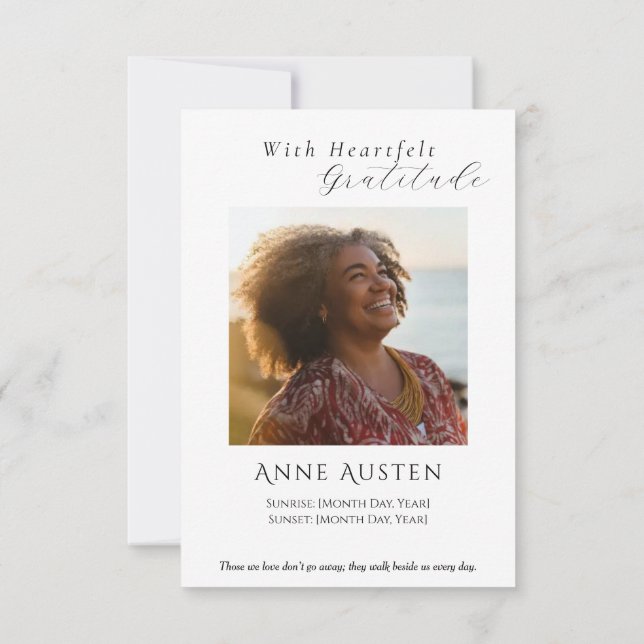 Carte De Remerciements Funeral Thank You Card – With Gratitude (Dos)