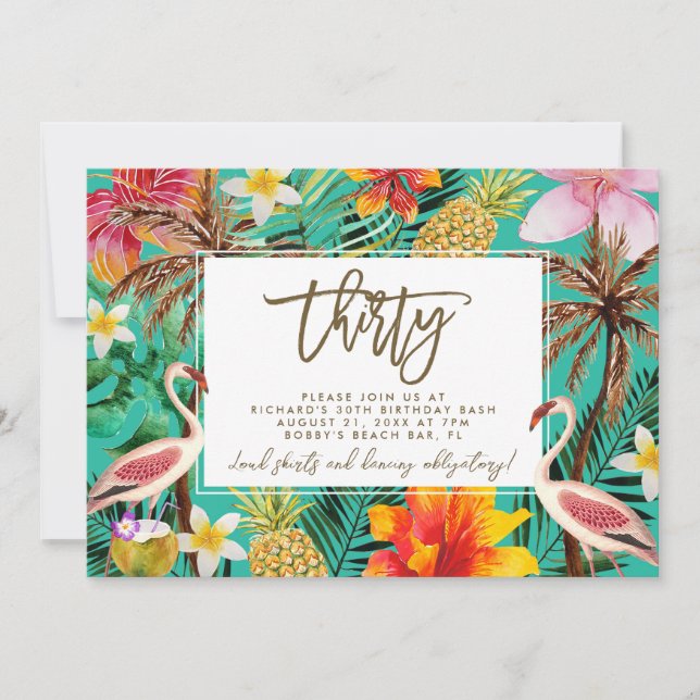 Carte De Remerciements funky flamingo tropical 30e anniversaire invitatio (Devant)