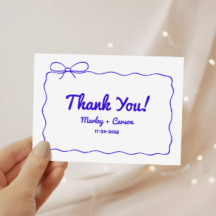 Carte De Remerciements Funky Moderne Lettré Main Royal Blue Mariage
