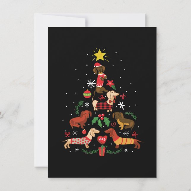 Carte De Remerciements Funny Dachshund sapin de Noël (Devant)