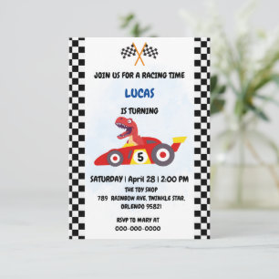 Carte De Remerciements Funny Dinosaur voiture de course garçon anniversai