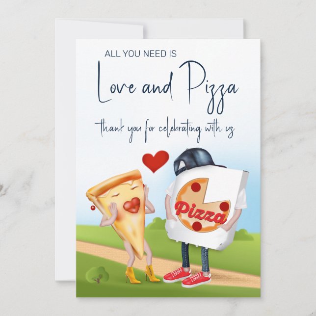 Carte De Remerciements Funny Fête des mariées de pizza (Devant)