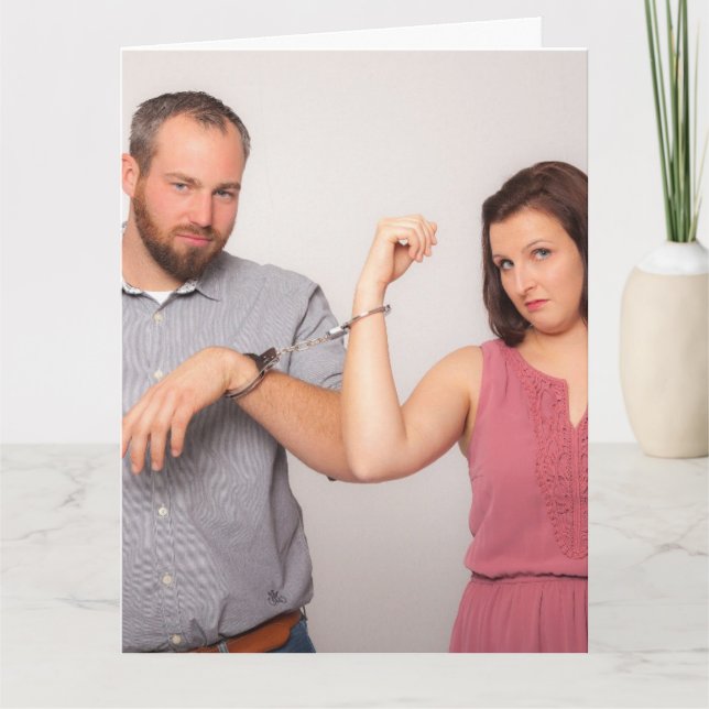 Carte De Remerciements FUNNY MARIAGE HANDCUFFCOUPLE GRAGRAGRAPHIE Card (Devant)