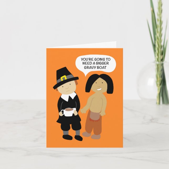 Carte De Remerciements Funny Thanksgiving Card Pilgrie et Indien (Devant)