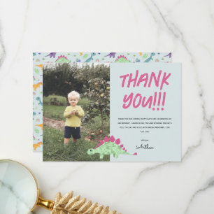 Carte De Remerciements Garçon Mignon Anniversaire Dinosaure Bleu Jungle E