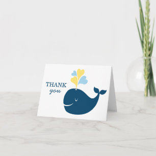 Carte De Remerciements Garçon plié bleu marine jaune baleine thème marin