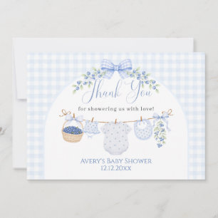Carte De Remerciements Garçon tout doux en bleu Baby Shower myrtille
