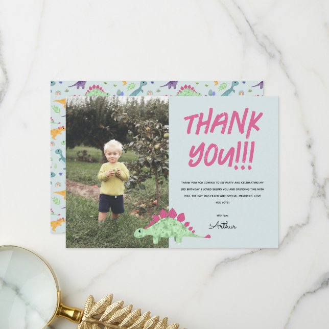Carte De Remerciements Garçons Cute Blue Dinosaur Jungle Anniversaire de  (Devant/Arrière en situation)