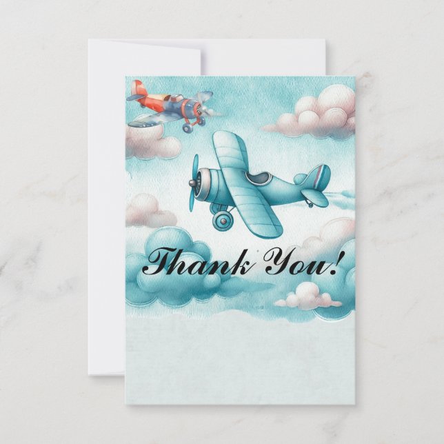 Carte De Remerciements Garçons Mignons Voyage Avion Enfants Anniversaire  (Devant)