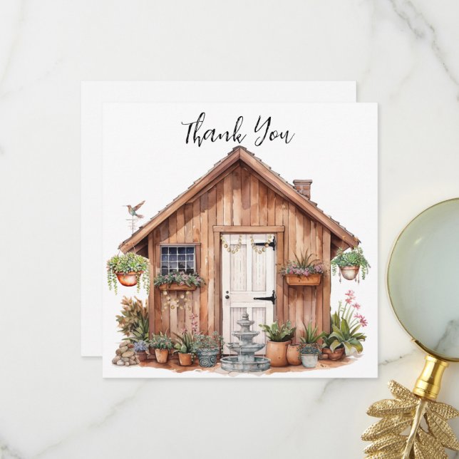 Carte De Remerciements Garden Shed et Happy Place | PLANTE | Fontaine (Devant/Arrière en situation)