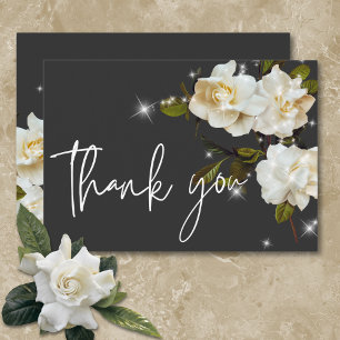 Carte De Remerciements Gardenias blanches modernes sur Mariage noir