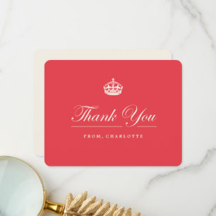 Carte De Remerciements Gardez votre calme Couronne royale chic rouge Fête