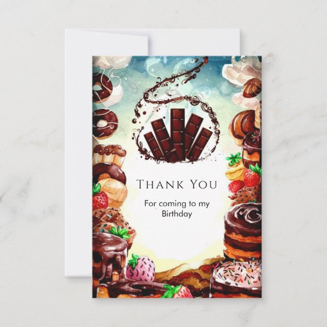 Carte De Remerciements Gâteau d'anniversaire au chocolat à l'aquarelle si (Devant)