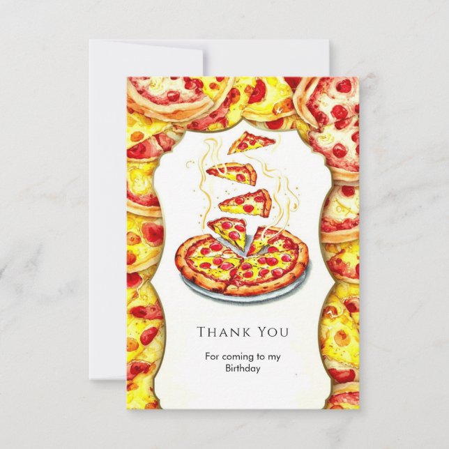 Carte De Remerciements Gâteau d'anniversaire pizza aquarelle enchantée (Devant)