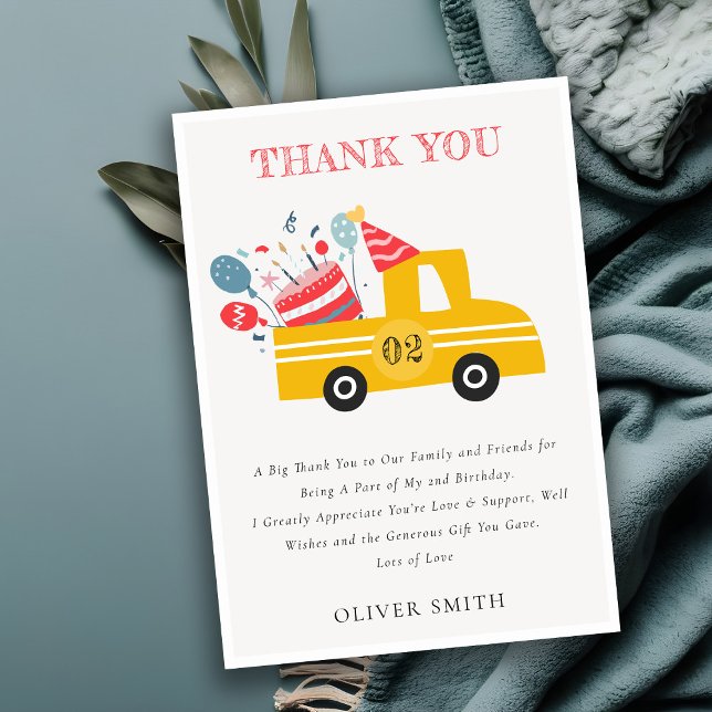 Carte De Remerciements Gâteau de camion de fête d'anniversaire jaune mign (Créateur téléchargé)