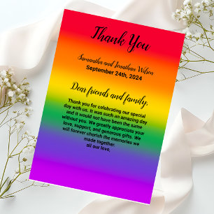 Carte de remerciements Gay pride arc-en-ciel aquar