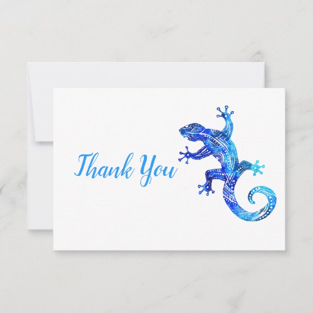 Carte De Remerciements Gecko Tribal Bleu (Devant)