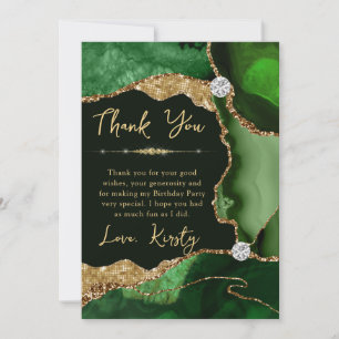 Carte De Remerciements Géode d'agate dorée verte émeraude Anniversaire
