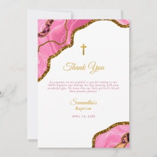 Carte De Remerciements Géode rose Agate Gold Cross Baptême Christening