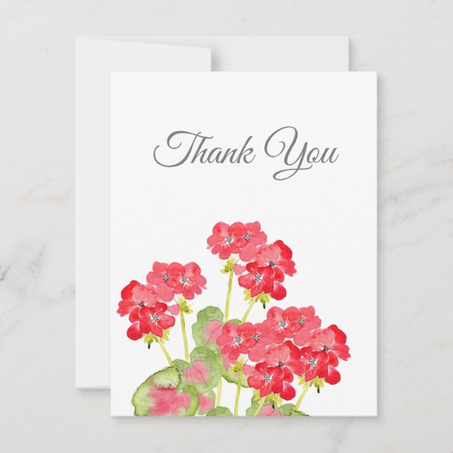 Carte De Remerciements Geraniums d'aquarelles rouges 2 (Devant)