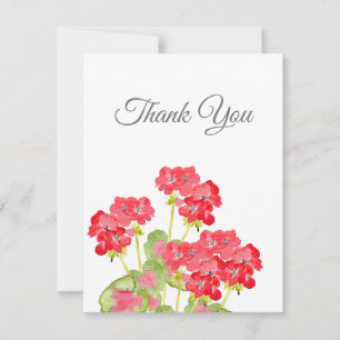Carte De Remerciements Geraniums d'aquarelles rouges 2