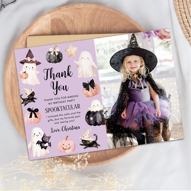 Carte De Remerciements Ghost mignonne Halloween Fille Anniversaire Photo (Créateur téléchargé)
