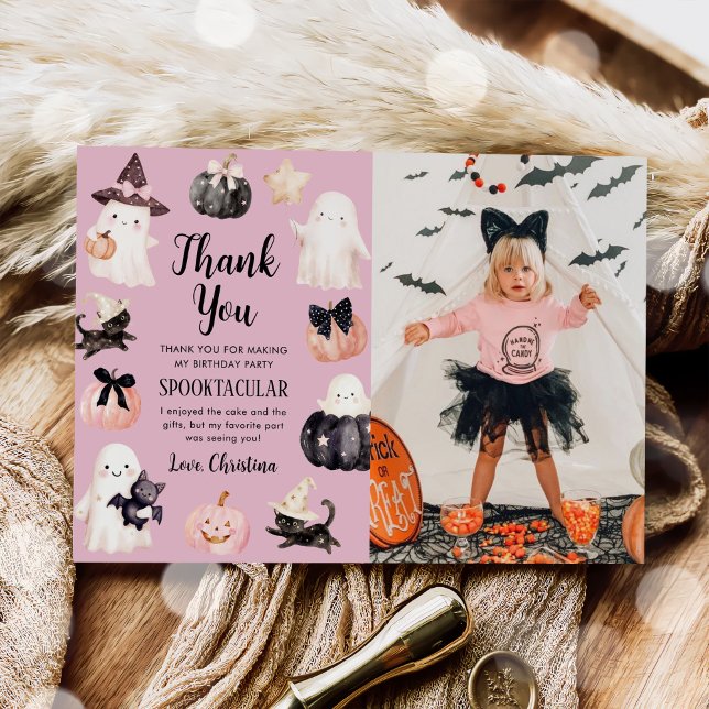 Carte De Remerciements Ghost mignonne Halloween Fille Anniversaire Photo (Créateur téléchargé)