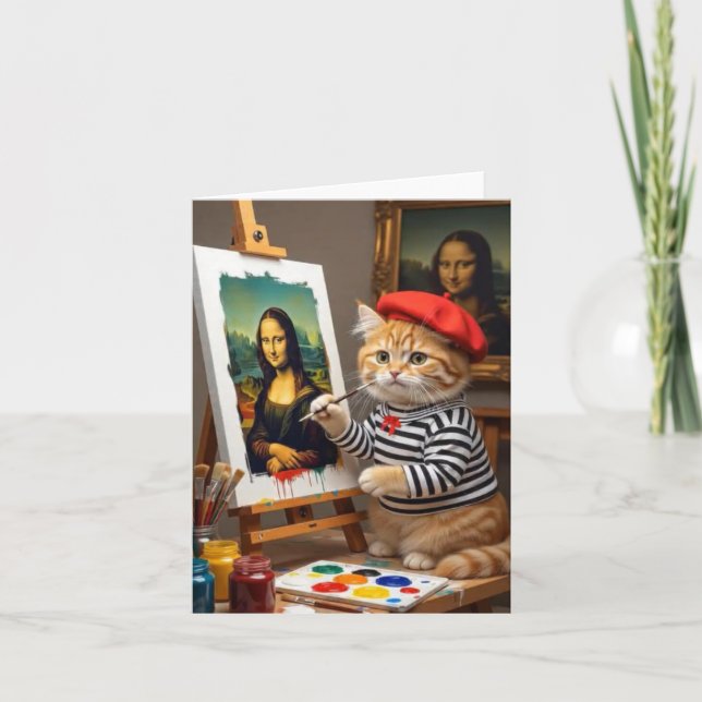 Carte De Remerciements Ginger Kitty Artist Peinture Mona Lisa (Devant)