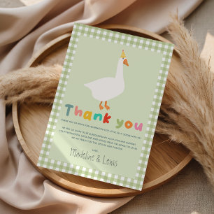 Carte De Remerciements Gingham Neutre Silly Goose Bébé Doux Cérémonie de 