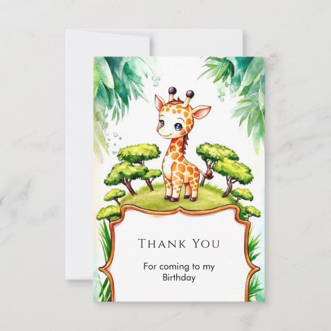 Carte De Remerciements Girafe à l'aquarelle pour un anniversaire simple (Devant)