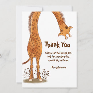 Carte De Remerciements Girafe, Anniversaire d'animal de zoo, Personnalisa