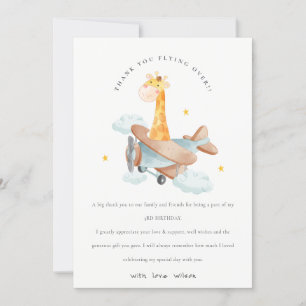 Carte De Remerciements Giraffe de l'avion jaune mignon Étoiles Nuage Anni
