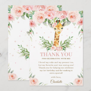 Carte De Remerciements Giraffe Jungle Safari rose Blush Floral Anniversai