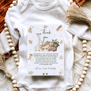 Carte De Remerciements Giraffe & Ours Baby shower Boho neutre