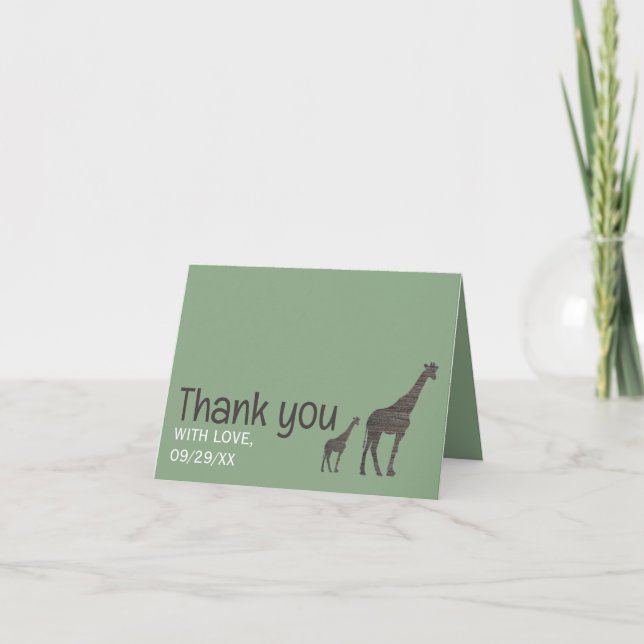 Carte De Remerciements Giraffe Safari d'argile, Mariage rustique (Devant)