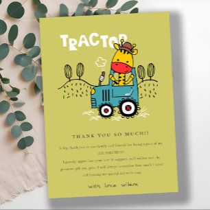 Carte De Remerciements Giraffe Verte Lumineuse Dans Ferme Tracteur Garçon