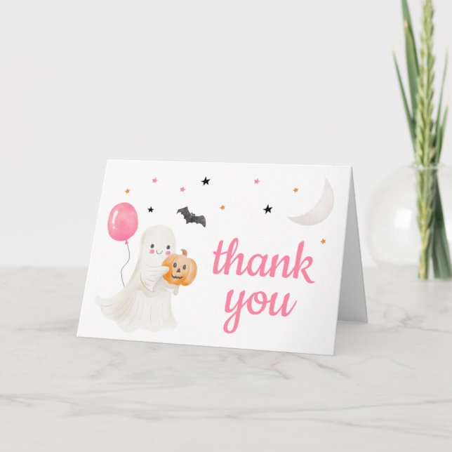 Carte De Remerciements Girl Little Boo est un Baby shower presque dû (Devant)