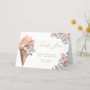 Carte De Remerciements Glace à la cuillère Fleur rose Baby Shower de mari