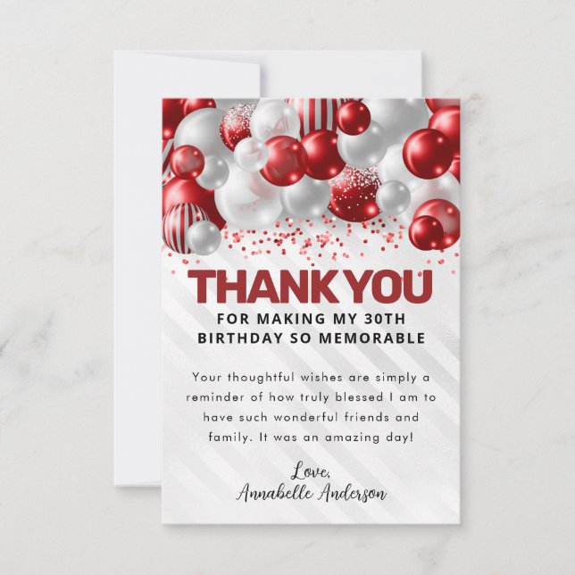 Carte De Remerciements Glam Burgundy Red Silver Balloon Parties scintilla (Devant)