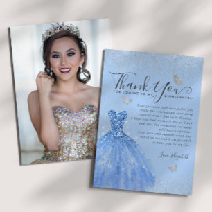 Carte De Remerciements Glam Dusty Blue Silver Parties scintillant Quincea