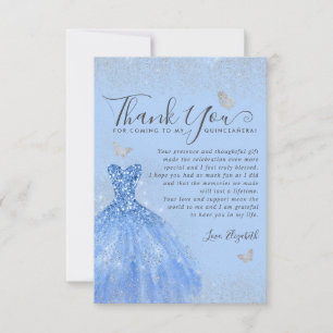 Carte De Remerciements Glam Dusty Blue Silver Parties scintillant robe Qu
