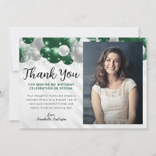 Carte De Remerciements Glam Emerald Green Balloon Parties scintillant pho