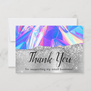 Carte De Remerciements Glam Girly Silver Parties scintillant Holographiqu