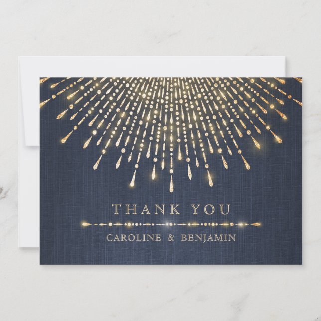 Carte De Remerciements Glam or parties scintillant marine déco mariage me (Devant)