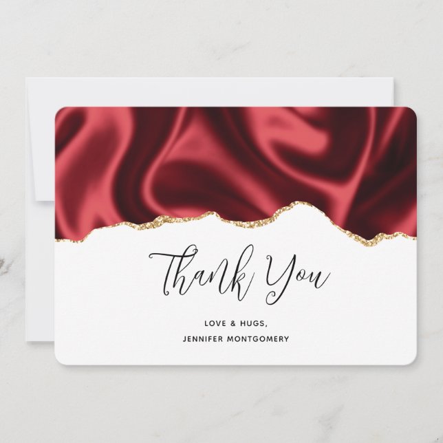 Carte De Remerciements Glam rouge foncé Satin foncé Design abstrait (Devant)